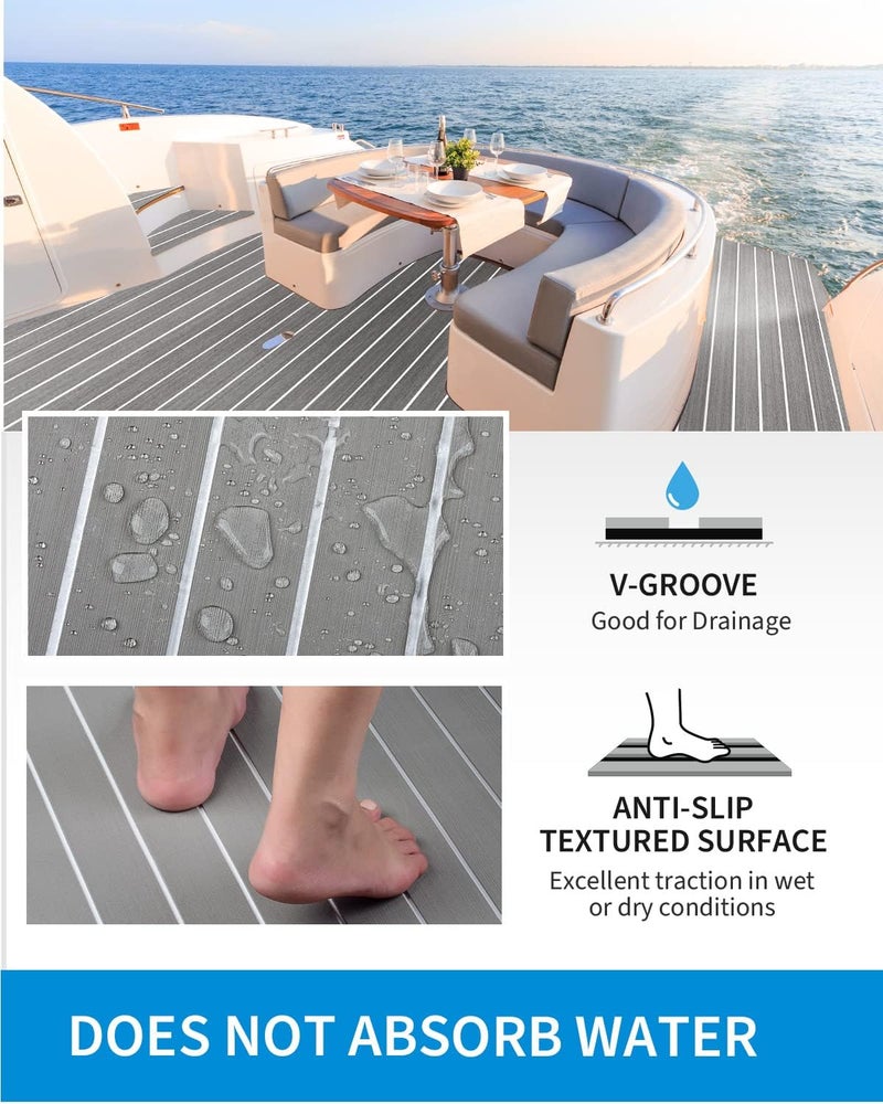 OCEANBROAD EVA Foam Boat Flooring 96''x2.4'' with 3M Adhesive Backing Marine Self-Adhesive Decking Faux Teak Sheet for Boats Swim Platform Helm Pad RV Floor - Image 5